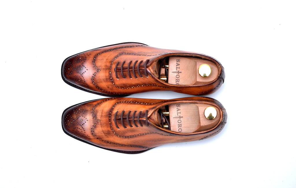 Hoskin - Caramel Wingtip Patina Shoes